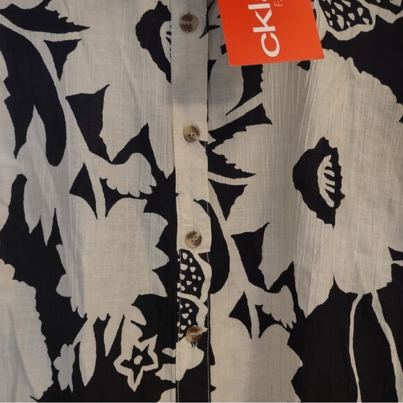 Cklass Fashionline Black Ivory Floral Long Sleeve Blouse Size Medium - Picture 8 of 13